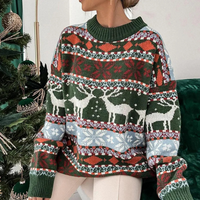 Damen Übergroßer Weihnachtspullover Gemütlich Weicher Stoff – Grün