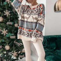 Damen Übergroßer Weihnachtspullover Gemütlich Weicher Stoff – Beige