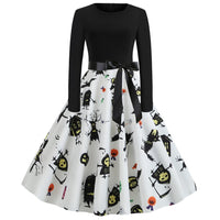 Damen Halloween-Kleid mit Print | Langarm & Ausgestellter Schnitt – Schwarz 2