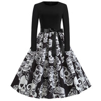 Damen Halloween-Kleid mit Print | Langarm & Ausgestellter Schnitt – Schwarz 12