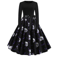 Damen Halloween-Kleid mit Print | Langarm & Ausgestellter Schnitt – Schwarz 15