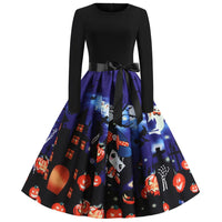 Damen Halloween-Kleid mit Print | Langarm & Ausgestellter Schnitt – Schwarz 10