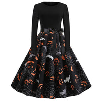 Damen Halloween-Kleid mit Print | Langarm & Ausgestellter Schnitt – Schwarz 4