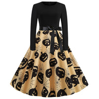 Damen Halloween-Kleid mit Print | Langarm & Ausgestellter Schnitt – Schwarz 6