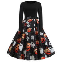 Damen Halloween-Kleid mit Print | Langarm & Ausgestellter Schnitt – Schwarz 7