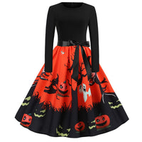Damen Halloween-Kleid mit Print | Langarm & Ausgestellter Schnitt – Schwarz 8