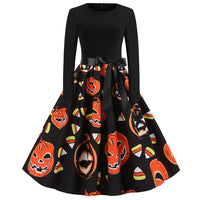 Damen Halloween-Kleid mit Print | Langarm & Ausgestellter Schnitt – Schwarz 9