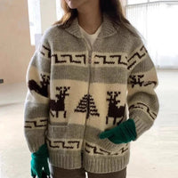 Damen Vintage Weihnachtsjacke Gemütlich Warmes Material – Grau