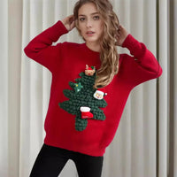 Damen Weihnachtspullover Gemütlich Festliches Design Weicher Stoff – Rot