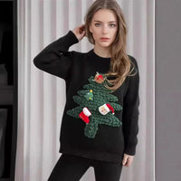 Damen Weihnachtspullover Gemütlich Festliches Design Weicher Stoff – Schwarz
