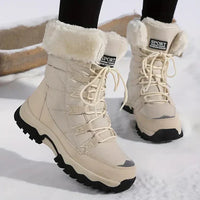 Damen Winter-Schnürstiefel mit Fellkragen und Anti-Rutsch-Sohle – Beige