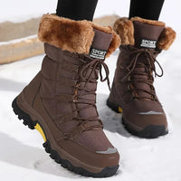 Damen Winter-Schnürstiefel mit Fellkragen und Anti-Rutsch-Sohle – Braun