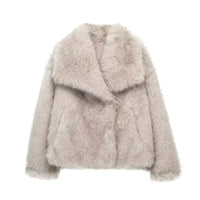 Damenjacke Kunstfell Luxuriös Stilvoll – Beige (wenig auf Lager)
