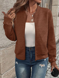 Damenjacke mit Reißverschluss – Strukturierte Jacke für Alltag und Freizeit, Bequeme Passform, Modischer Stil – Braun