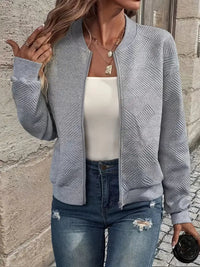Damenjacke mit Reißverschluss – Strukturierte Jacke für Alltag und Freizeit, Bequeme Passform, Modischer Stil – Grau