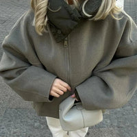 Casual Drop-Shoulder-Jacke mit verstellbarer Puff-Kapuze – Grün