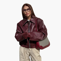 Damen jacke mit Frontreißverschluss und breitem Kragen – Bordeaux Rot