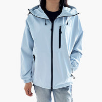 Damen jacke mit Kapuze und Reißverschlusstaschen – Hellblau