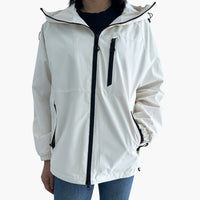 Damen jacke mit Kapuze und Reißverschlusstaschen – Elfenbeinweiß