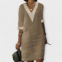 Sommerkleid Damen – Luftiges Leinenkleid aus Baumwolle – Khaki