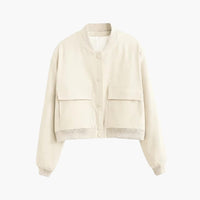 Damen kurze Bomberjacke mit Klappentaschen – Beige