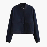 Damen kurze Bomberjacke mit Klappentaschen – Blau