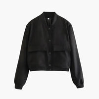 Damen kurze Bomberjacke mit Klappentaschen – Schwarz