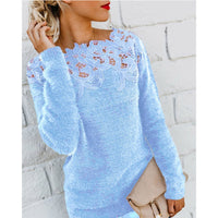 Damenpullover Baumwolle Blumendruck Modern – Blau