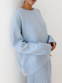 Damenpullover Baumwolle Oversized Lässig – Himmelblau