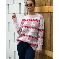 Damenpullover Festlich Warm Rundhals Stoffmischung – Rosa