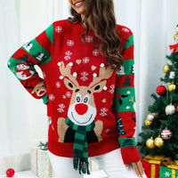 Damenpullover Festlich Weihnachtsmotiv Gemütlicher Strick – Rot