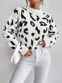 Damenpullover Weiches Material Leopardenmuster Elegant – Schwarz