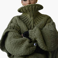 Damen pullover mit Oversize-Rollkragen und geripptem Saum – Grün