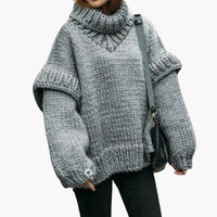 Damen pullover mit Oversize-Rollkragen und geripptem Saum – Grau
