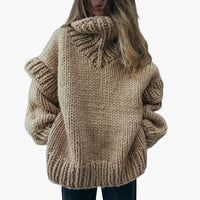 Damen pullover mit Oversize-Rollkragen und geripptem Saum – Khaki
