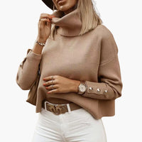Damen pullover mit Rollkragen und Knopf-Ärmeln – Beige