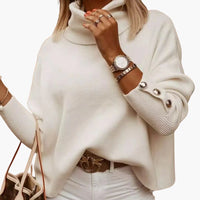 Damen pullover mit Rollkragen und Knopf-Ärmeln – Weiß