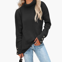 Damenpullover mit Rollkragen und Knopfmanschetten – Schwarz