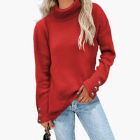 Damenpullover mit Rollkragen und Knopfmanschetten – Rot