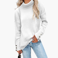 Damenpullover mit Rollkragen und Knopfmanschetten – Weiß
