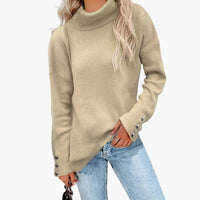 Damenpullover mit Rollkragen und Knopfmanschetten – Khaki