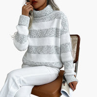 Damen pullover mit Rollkragen und Streifenmuster – Weiß / Grau
