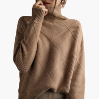 Damen pullover mit Rollkragen und Struktureinsätzen – Braun