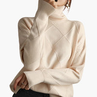 Damen pullover mit Rollkragen und Struktureinsätzen – Beige