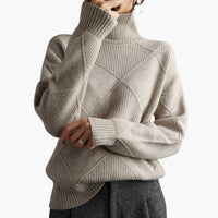 Damen pullover mit Rollkragen und Struktureinsätzen – Khaki
