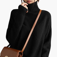 Damen pullover mit Rollkragen und Struktureinsätzen – Schwarz