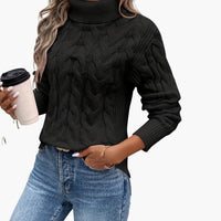 Damenpullover mit Rollkragen und Zopfmuster – Schwarz