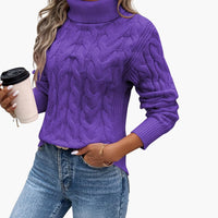 Damenpullover mit Rollkragen und Zopfmuster – Lila