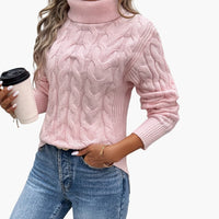 Damenpullover mit Rollkragen und Zopfmuster – Rosa