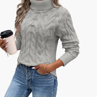 Damenpullover mit Rollkragen und Zopfmuster – Grau